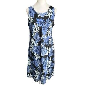 Hilo Hattie Women Hawaiian Dress M Black Blue Floral Tropical A-Line Resort NWT
